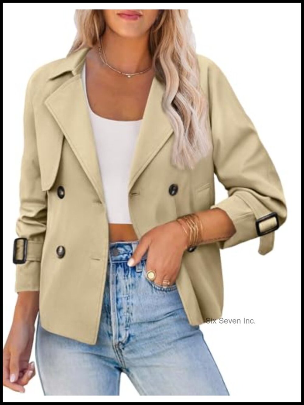 Cropped Trench Coat Double Breasted Short Jacket Pockets